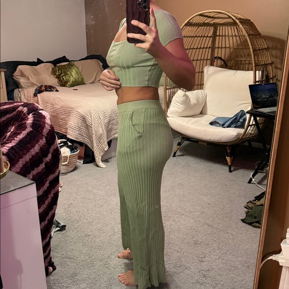 Princess Polly Green Ribbed Two-Piece Set - Picture 2 of 5